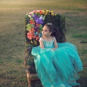 Custom made teal dress girls size 4-6